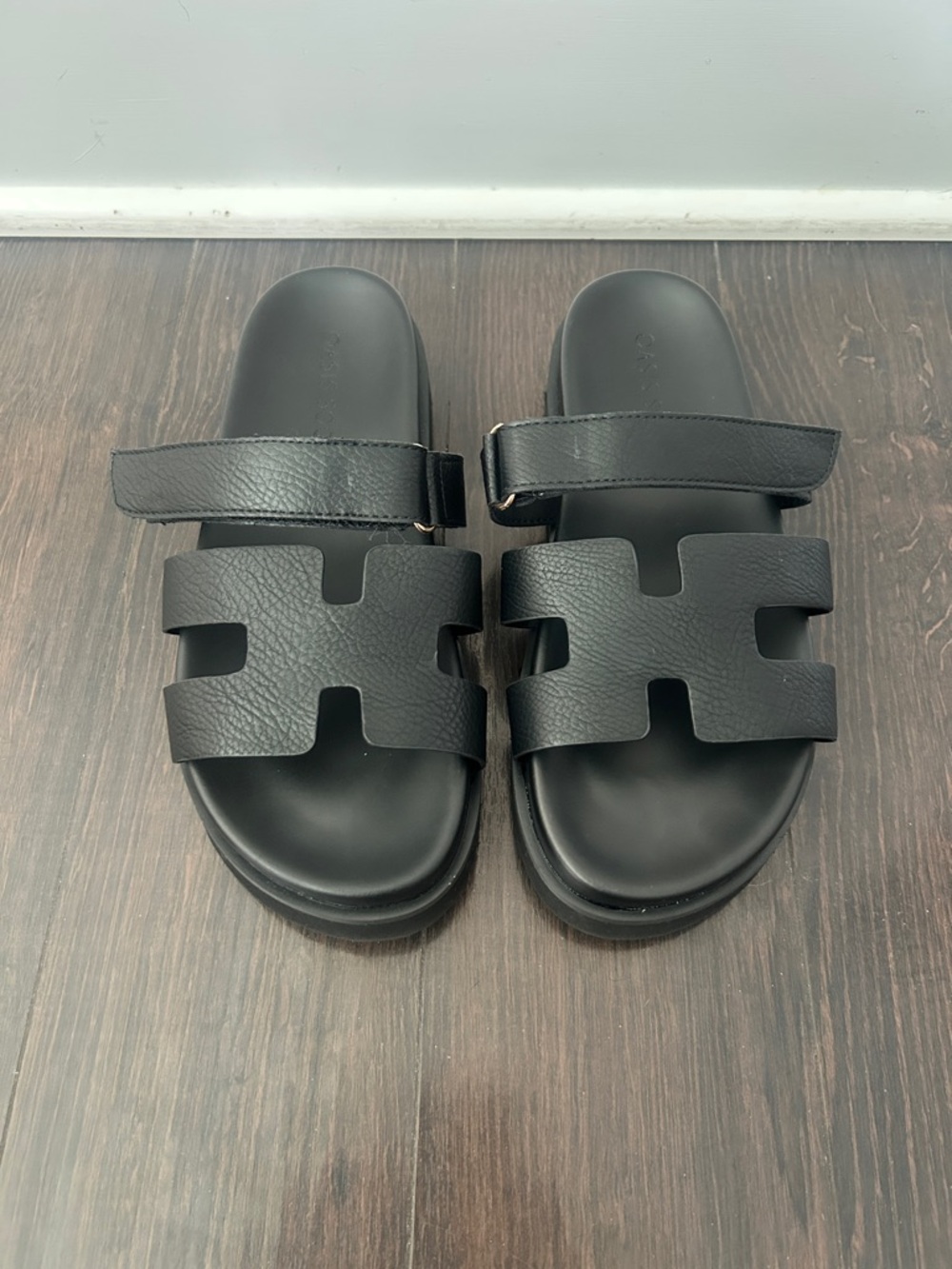 Black Slide Sandals with Cutout Straps
